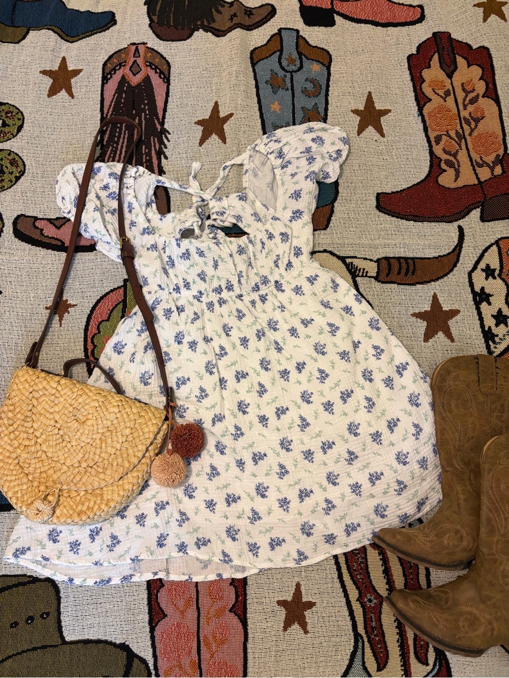 Princess Polly White Floral Sundress with Blue Bouquet Print